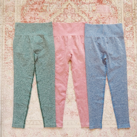 Amazon Pants - Set of Three High-Waisted Leggings - Green, Blue, Pink